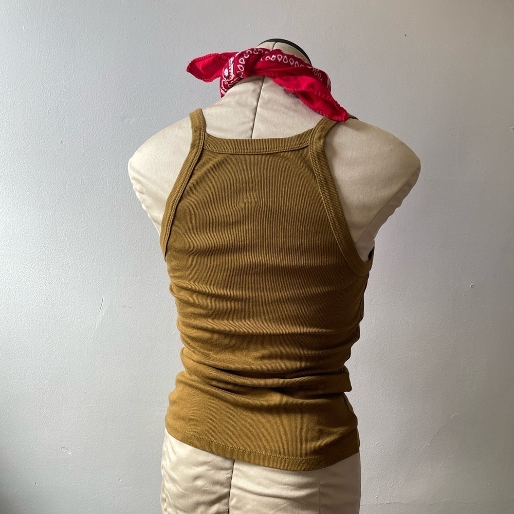 Cute Mustard Green Cotton Blend Tank Top - Picture 2 of 4